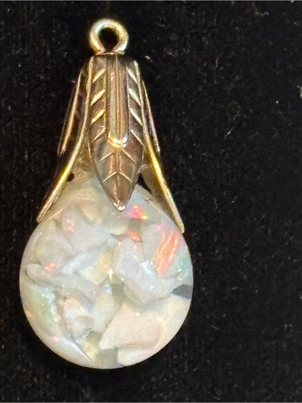 Unique Vintage 10k Gold floating Opals chips Teardrop Pendant - from 1940s - Picture 6 of 12